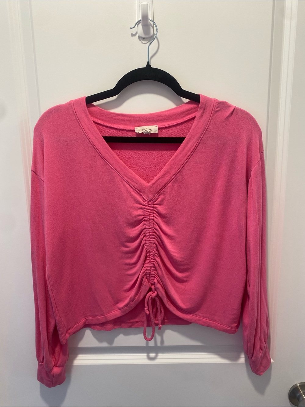 Elan Pink Ruched Front Tie Crop Top Long Sleeve Boutique Size S